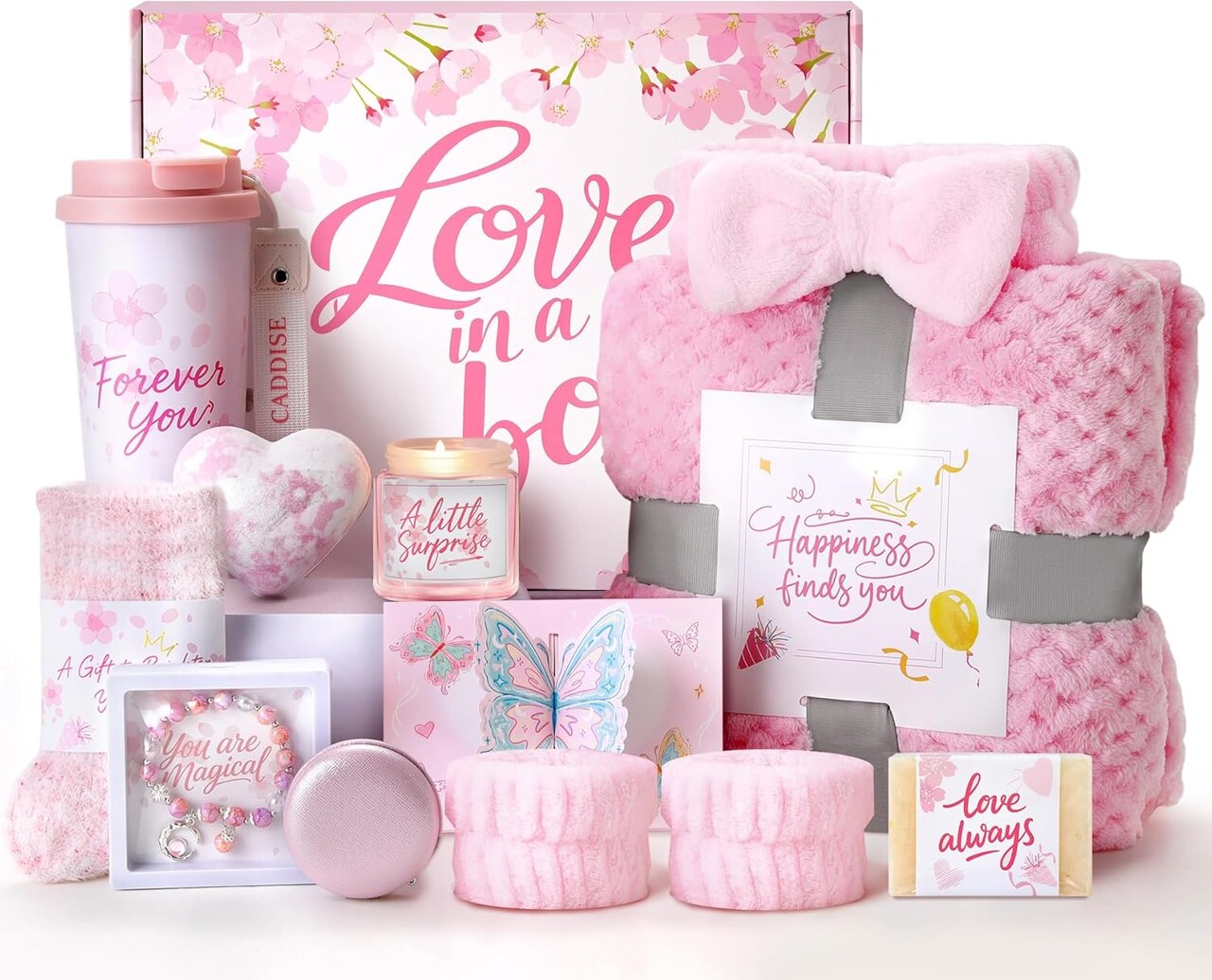 Mother's Day Gift, Luxury Self Care Spa Set with Blanket, Soap, Scented Candle, Bath Boob,Tumbler Gift Basket for Mom Wife Sister Her Friends